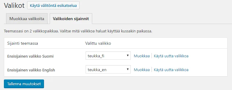 Polylang valikkoasetus